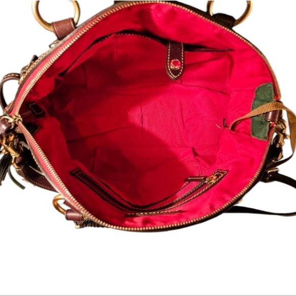 Dooney & Bourke Florentine Leather Satchel Black and Brown with Tassels Y2K - Picture 7 of 7